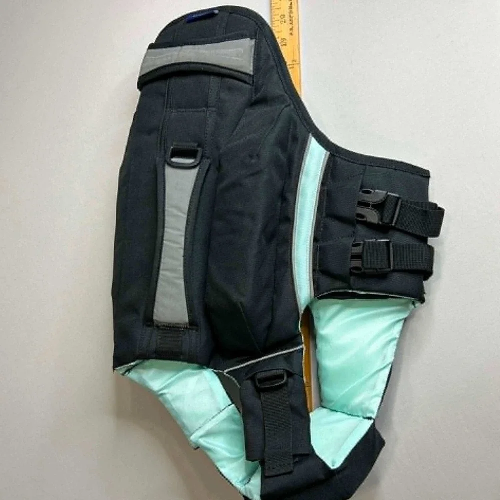 Frisco by Chewy Dog Life Jacket Black Mint Green Reflective Safety Vest Large